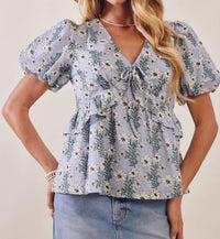 Listicle - Floral Puff Sleeve Lined Blouse
