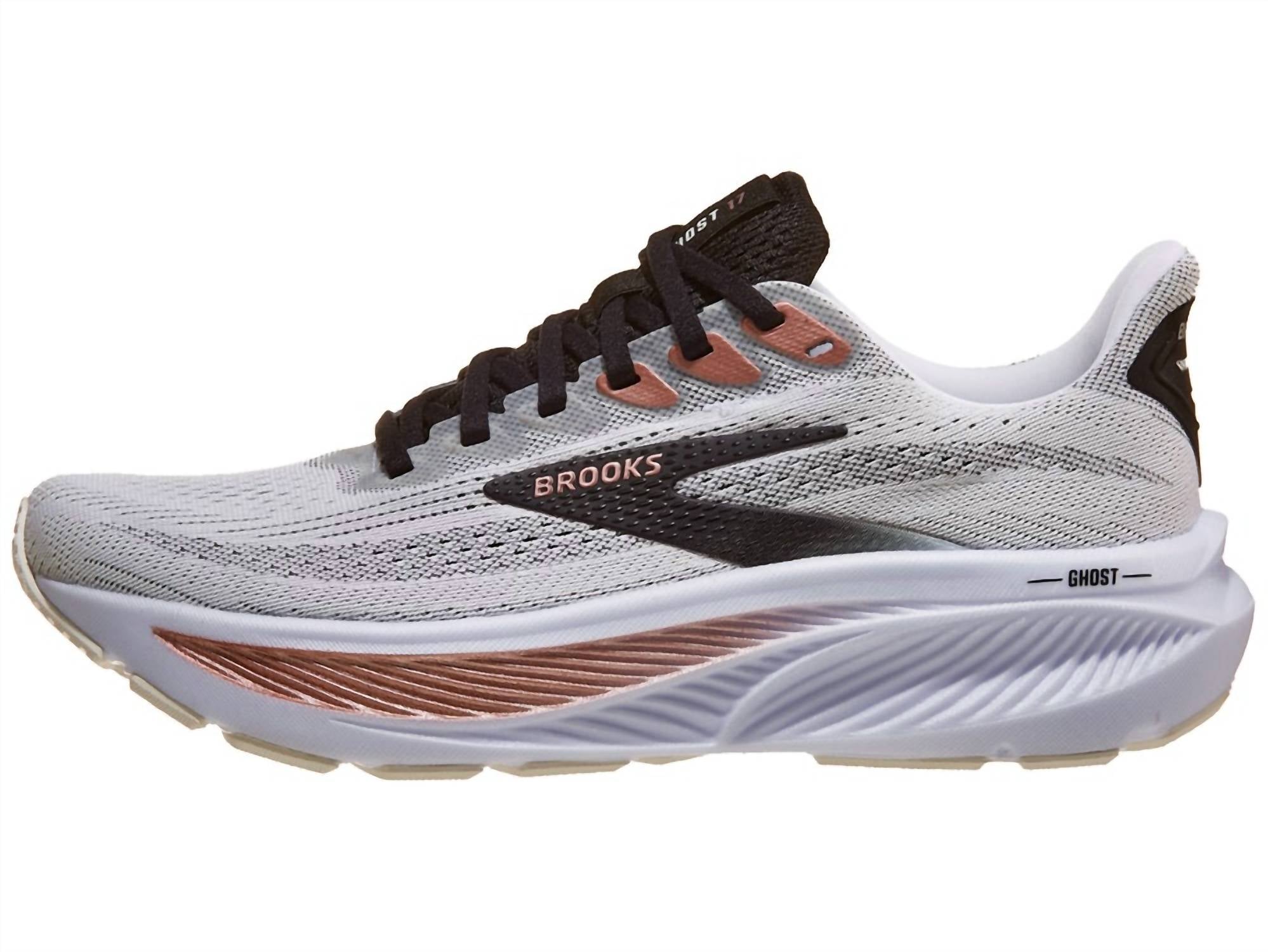 BROOKS Women's Ghost 17 Sneaker in white black rose gold - women's sneaker