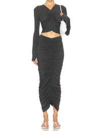 Norma Kamali - Long-sleeve V-neck Shirred Front Top