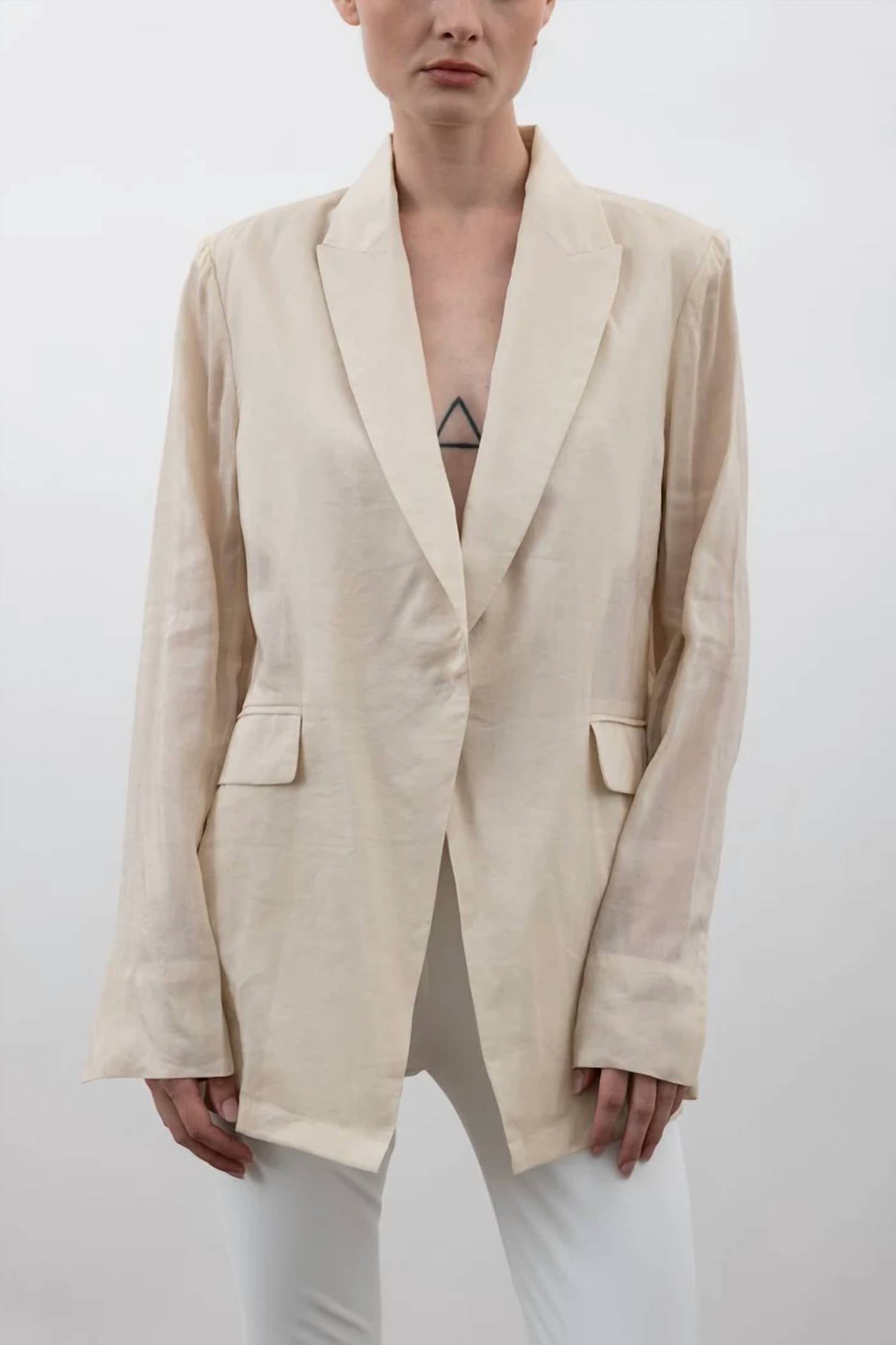 ELAINE KIM Verve Sheer Raime Boyfriend Blazer in clay - women's jacket