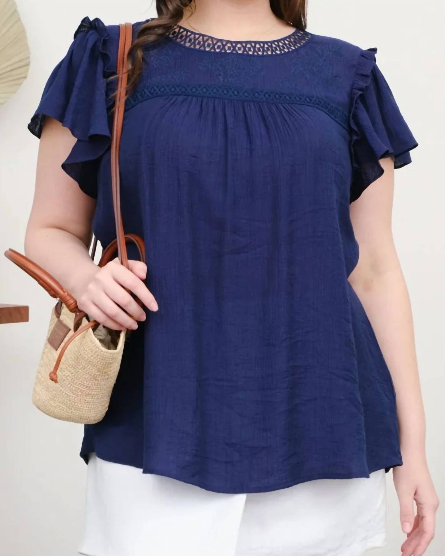 Blu Pepper - Embroidered Detail Top - Plus
