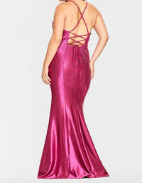 Faviana - Satin V-neck Rhinestone Gown