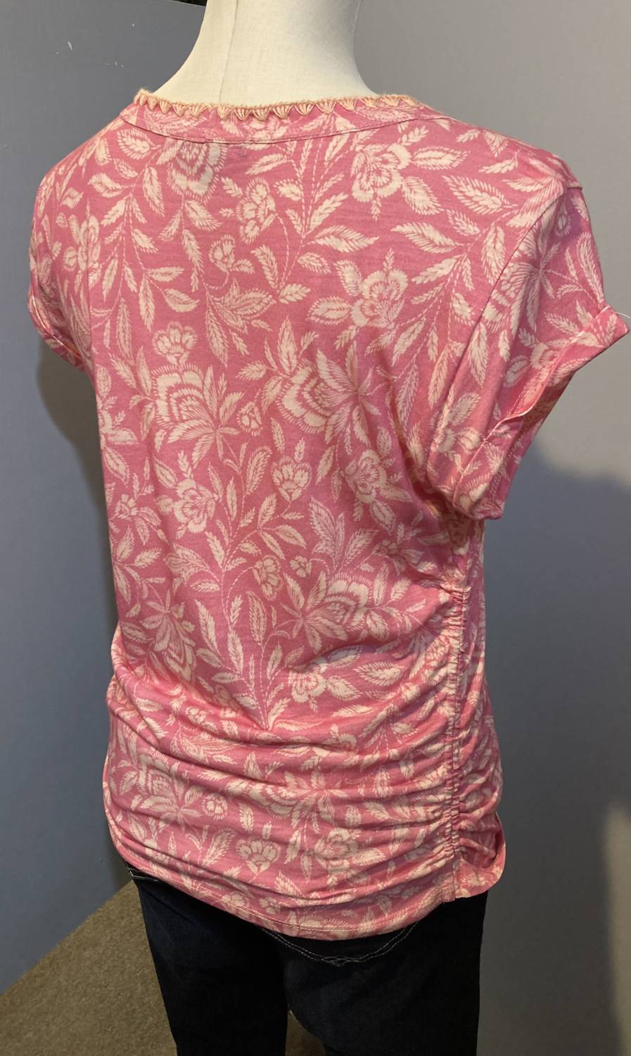 Democracy Women's Short Sleeve Tshirt in pink floral - women's t-shirt - detail view