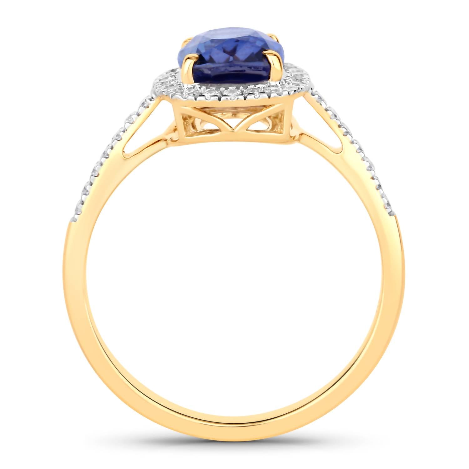 Diana M Jewels Women's Cushion Natural Ceylon Blue Sapphire Fashion Ring (2.17 Ct) - Classic Plus in 18k yellow gold - women's jewelry - detail view