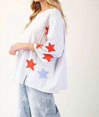 Easel - Soft Washed Star Patches Terry Knit Pullover Sweater