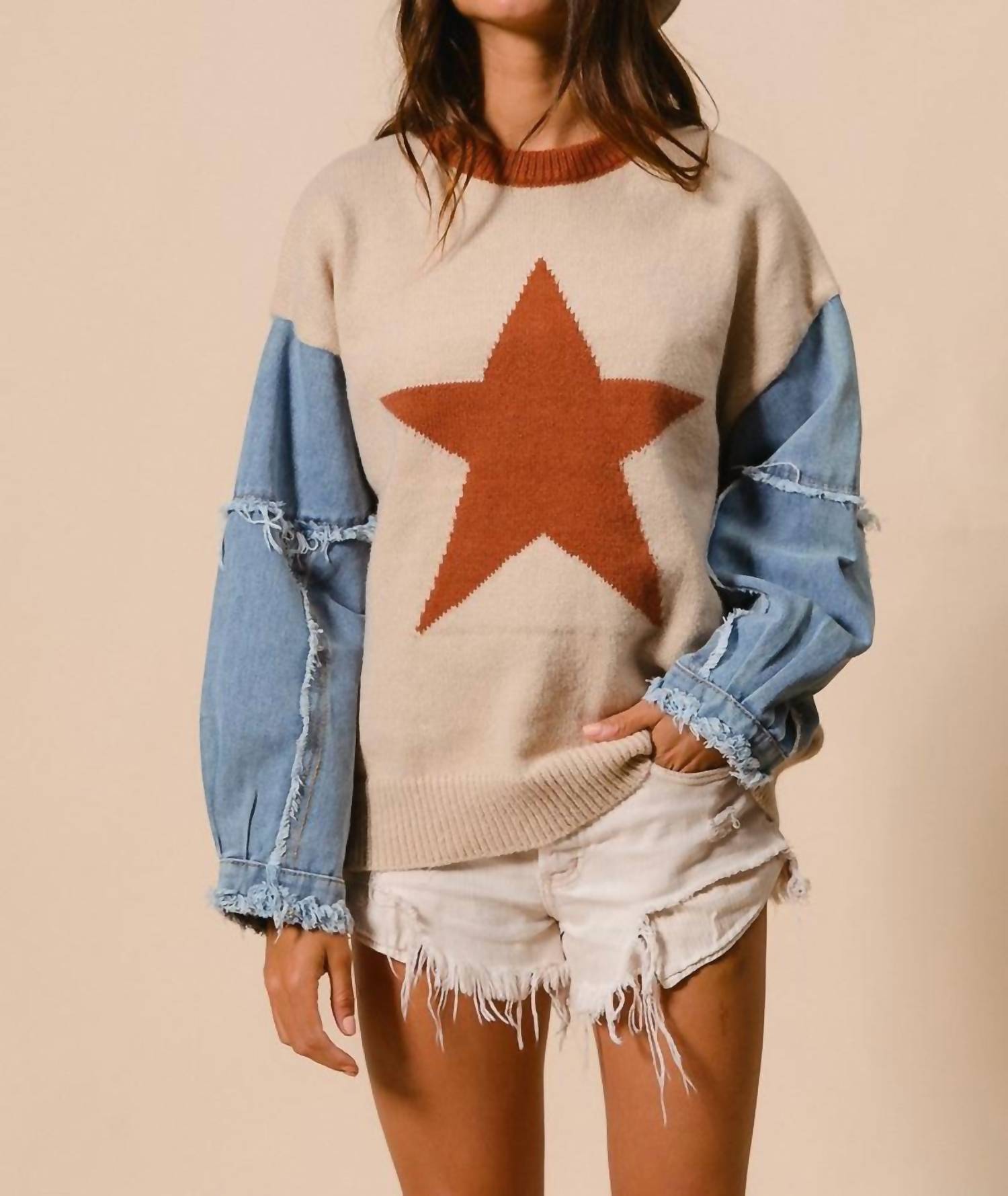 Bibi - Women's Star Printed Sweater Top