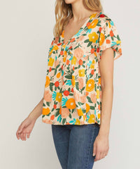Entro - Floral Babydoll Flutter Sleeve Top