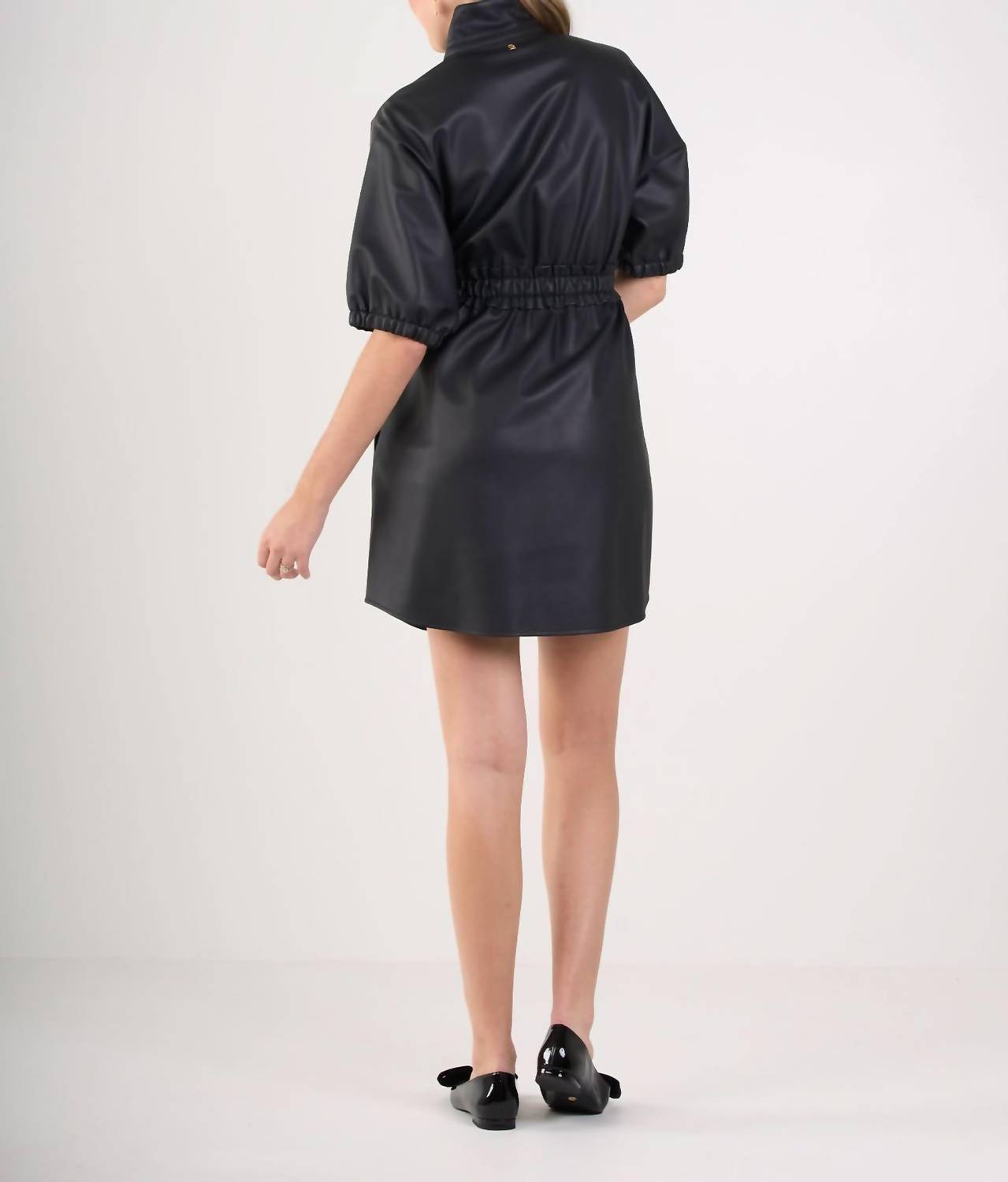 Emily McCarthy Palmer Mini Dress in black vegan leather - women's dress - alternate view