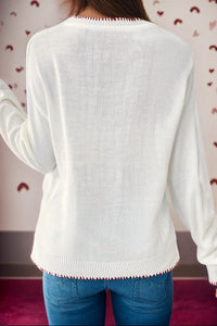 Fashionworks - Bow Pattern Contrast Trim Christmas Loose Sweater