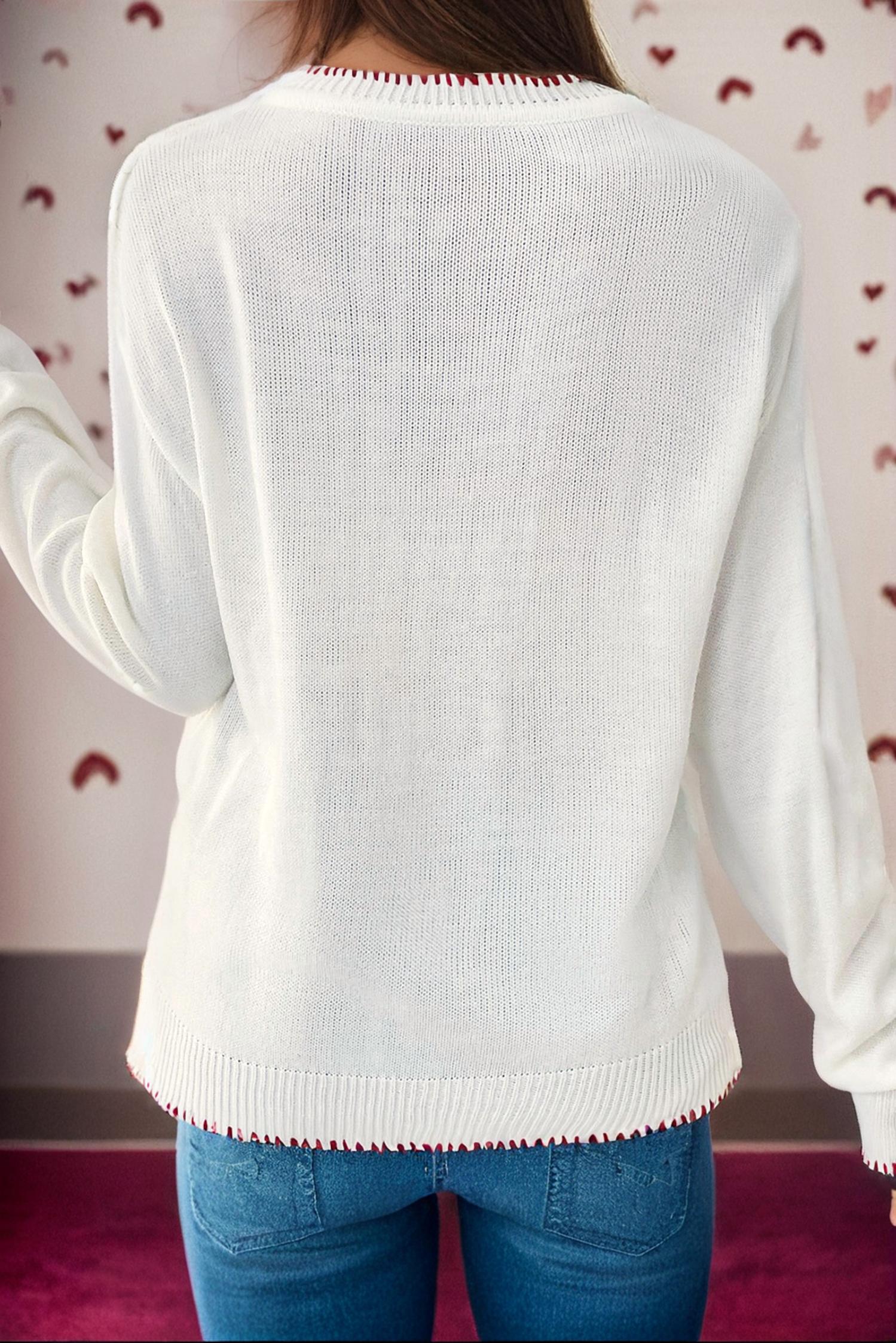 Fashionworks - Bow Pattern Contrast Trim Christmas Loose Sweater