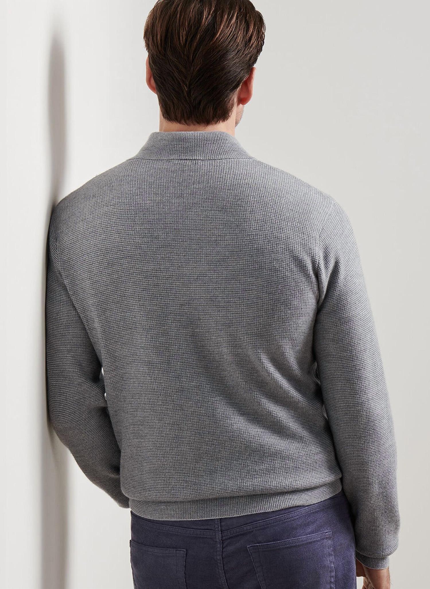 PETER MILLAR West Quarter Zip Sweater in british grey - men's sweater - detail view