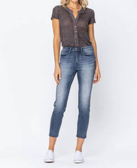 Judy Blue - High Rise Raw Hem Relaxed Jean