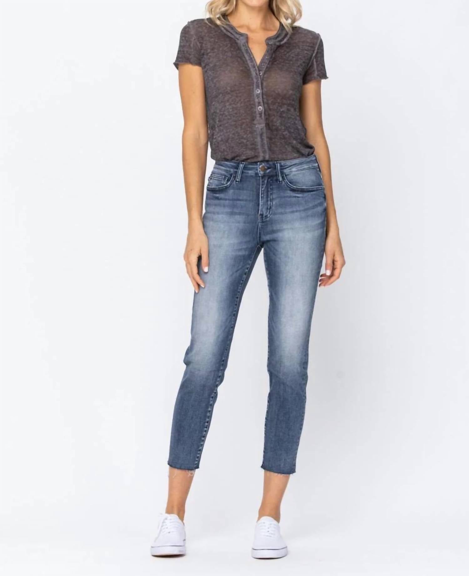 Judy Blue - High Rise Raw Hem Relaxed Jean