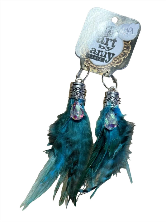 Art By Amy Labbe - Feather With Crystal Earrings