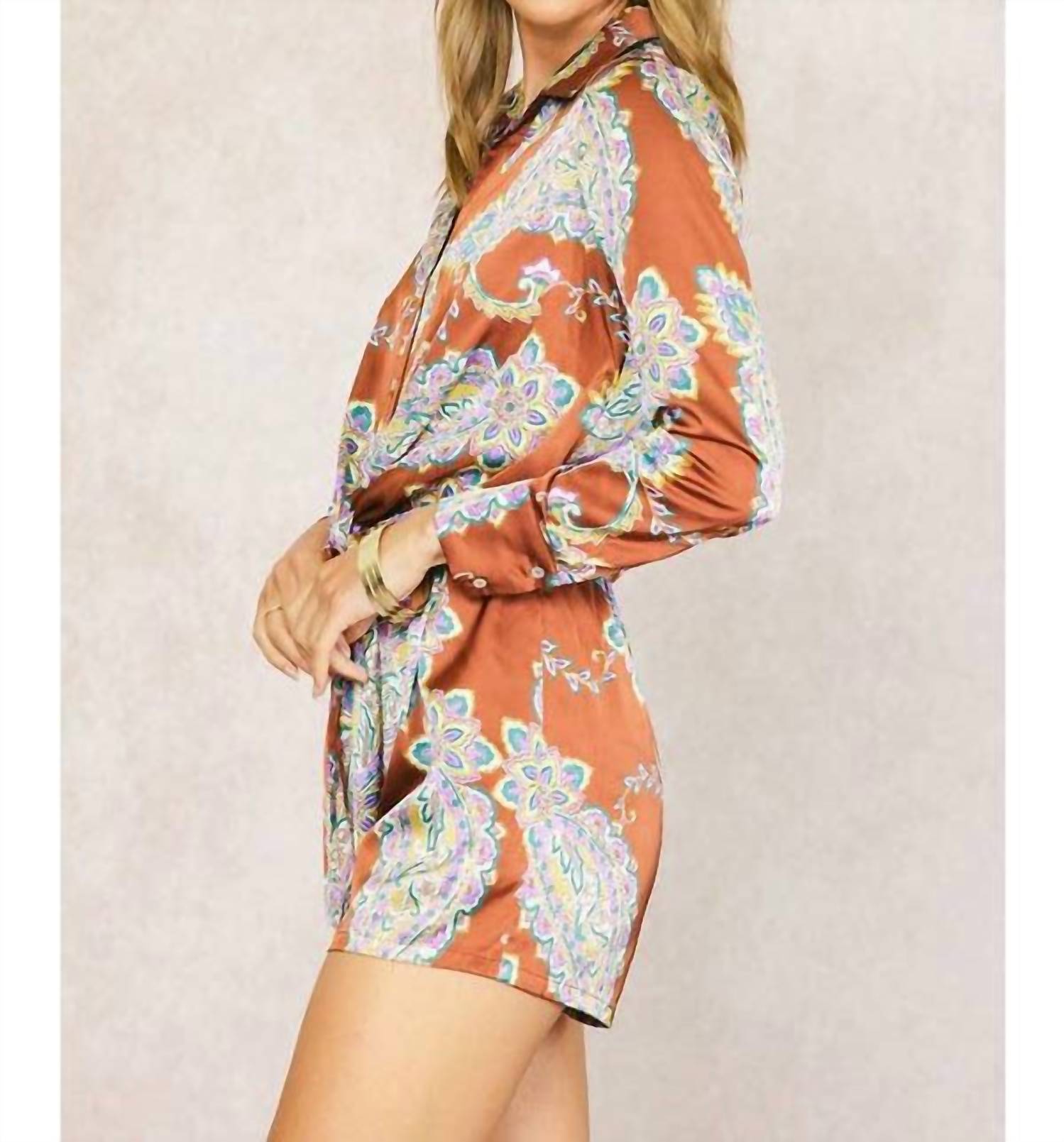 Illa Illa Bronzed Babe Romper in orange - women's pants - detail view
