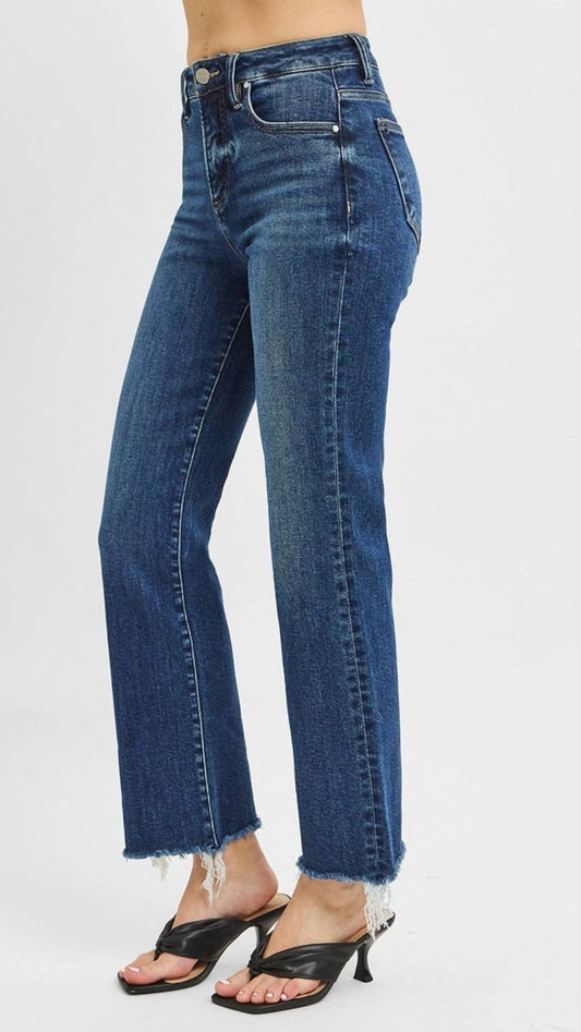 Risen - High Rise Tummy Control Frayed Straight Jeans