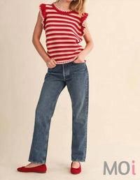 &Merci - Striped Flutter Sleeve Sweater Top