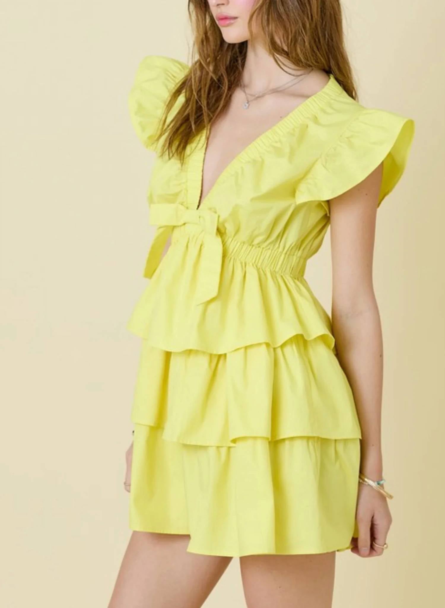 Day + Moon - V-neck Ruffle Tiered Dress