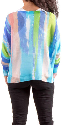 GIGI MODA Brushstroke Print Emy Batwing Sweater in turquoise - women's sweater - detail view