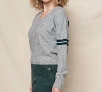 Sundry Lucky 7 V Neck Intarsia Sweater in heather grey - women's sweater - detail view