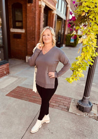 WISHLIST Drop Long Sleeve Shoulder Top in charcoal - women's long sleeve top - alternate view