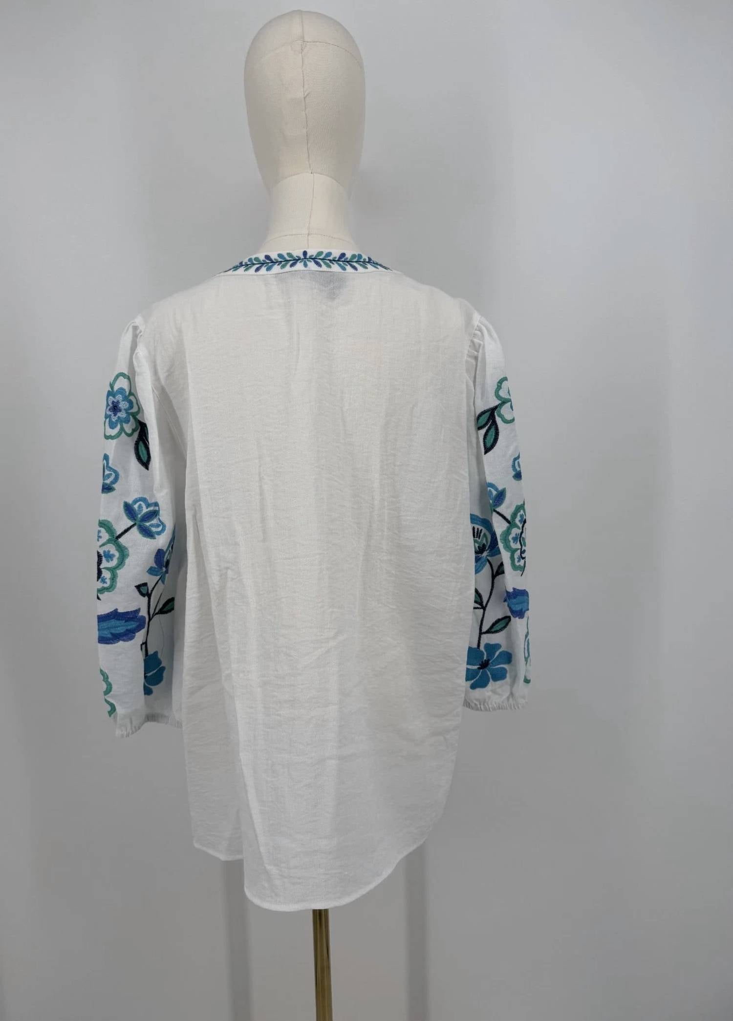 Multiples - Women's Embroidered Notch-neck Woven Top
