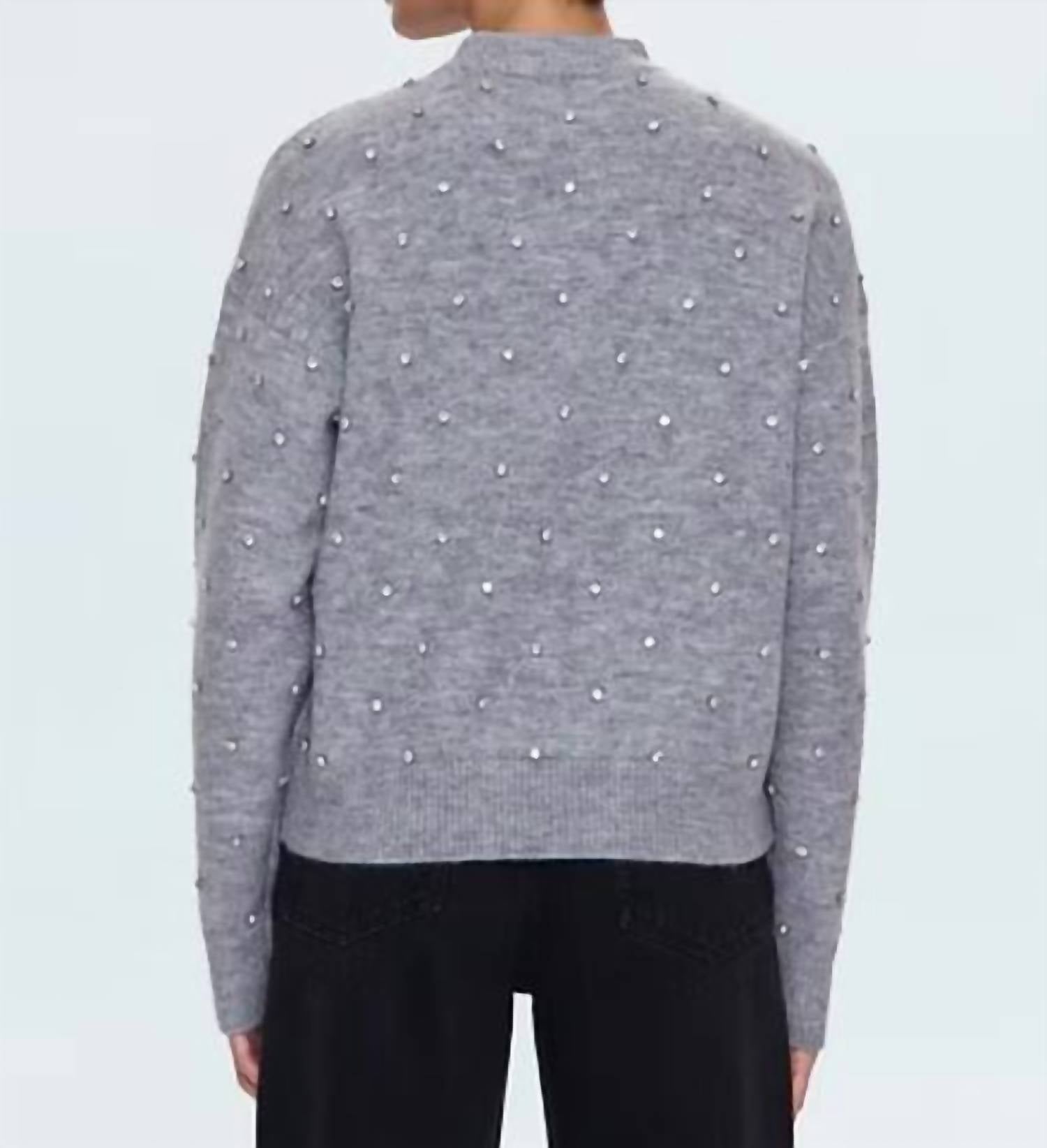PISTOLA Aura Rhinestone Crewneck Sweater in charcoal diamonte - women's sweater - alternate view