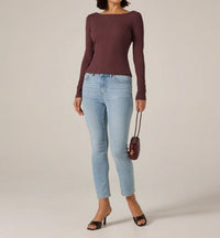 7Diamonds Modal Ribbed Boatneck Top in walnut - women's long sleeve top