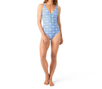 Stella Parker Standard Lace Up One-piece Swimsuit in blue charm - women's swimwear - detail view