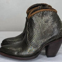 Allens Boots Women's Kyra Exotic High Heel Ankle Boots in olive - women's shoe - detail view
