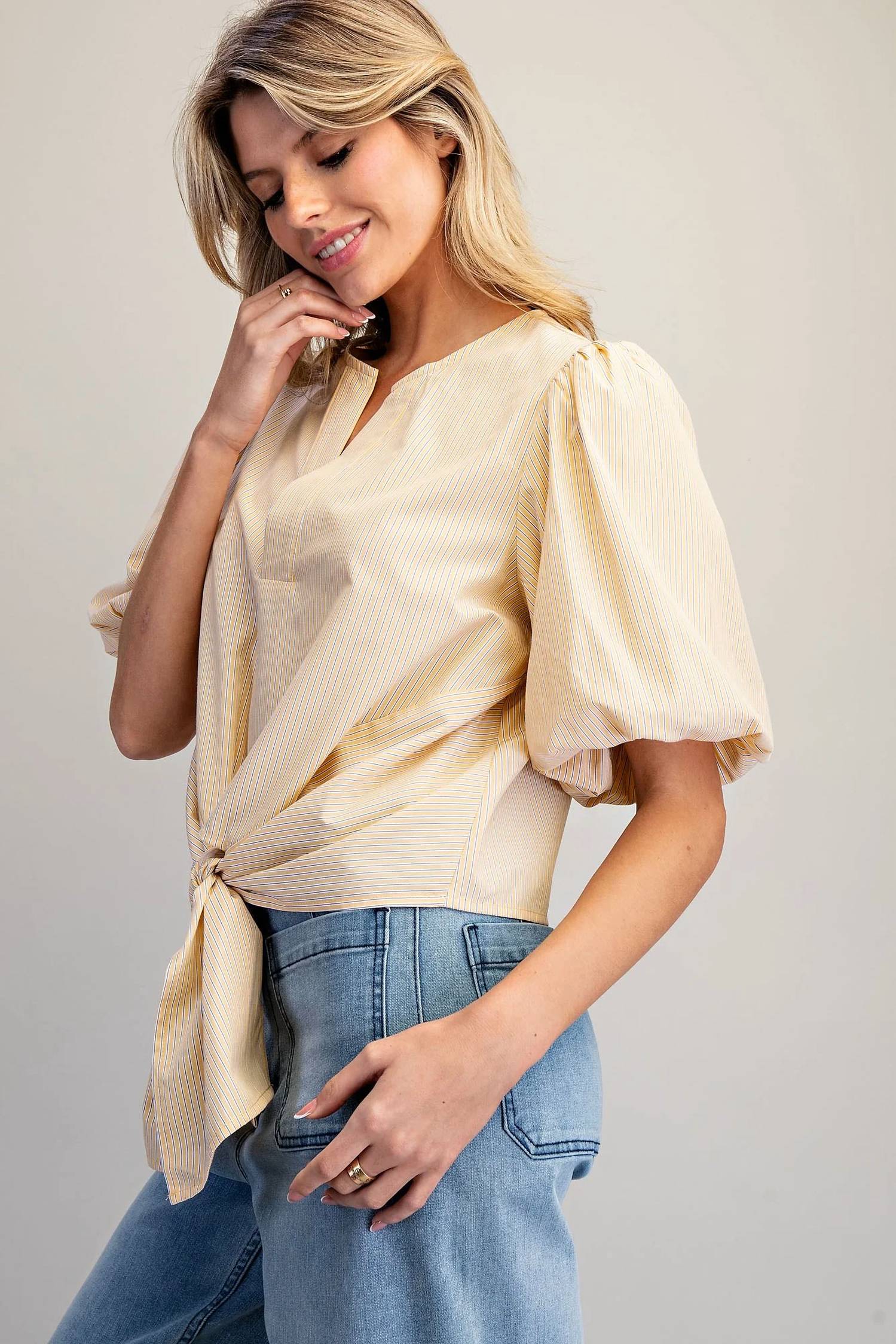 Ee:Some - Willow Grace Puff Sleeve Tie-hem Blouse