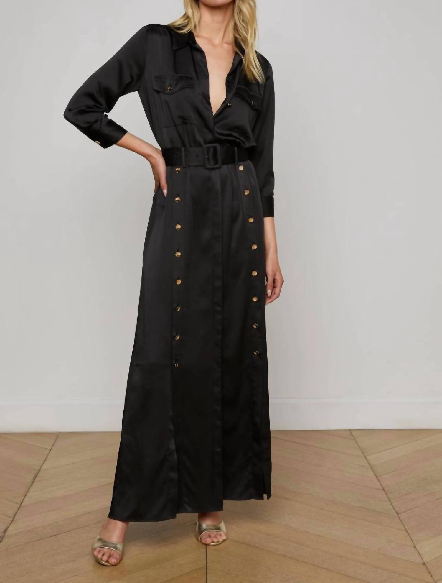 L'Agence - Uriah Satin Maxi Shirt Dress
