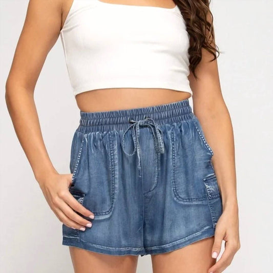 She + Sky - Chambray Denim Shorts with Pockets