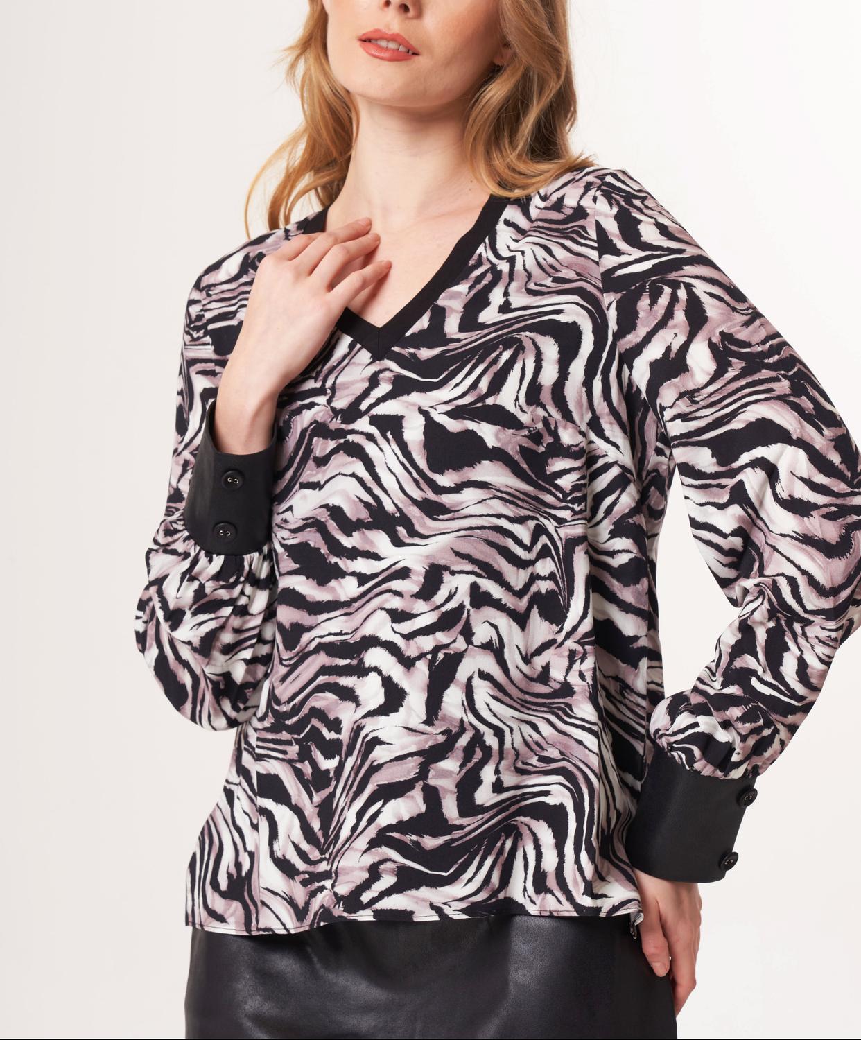 Angel Apparel - Animal Print Top With Vegan Leather Trim