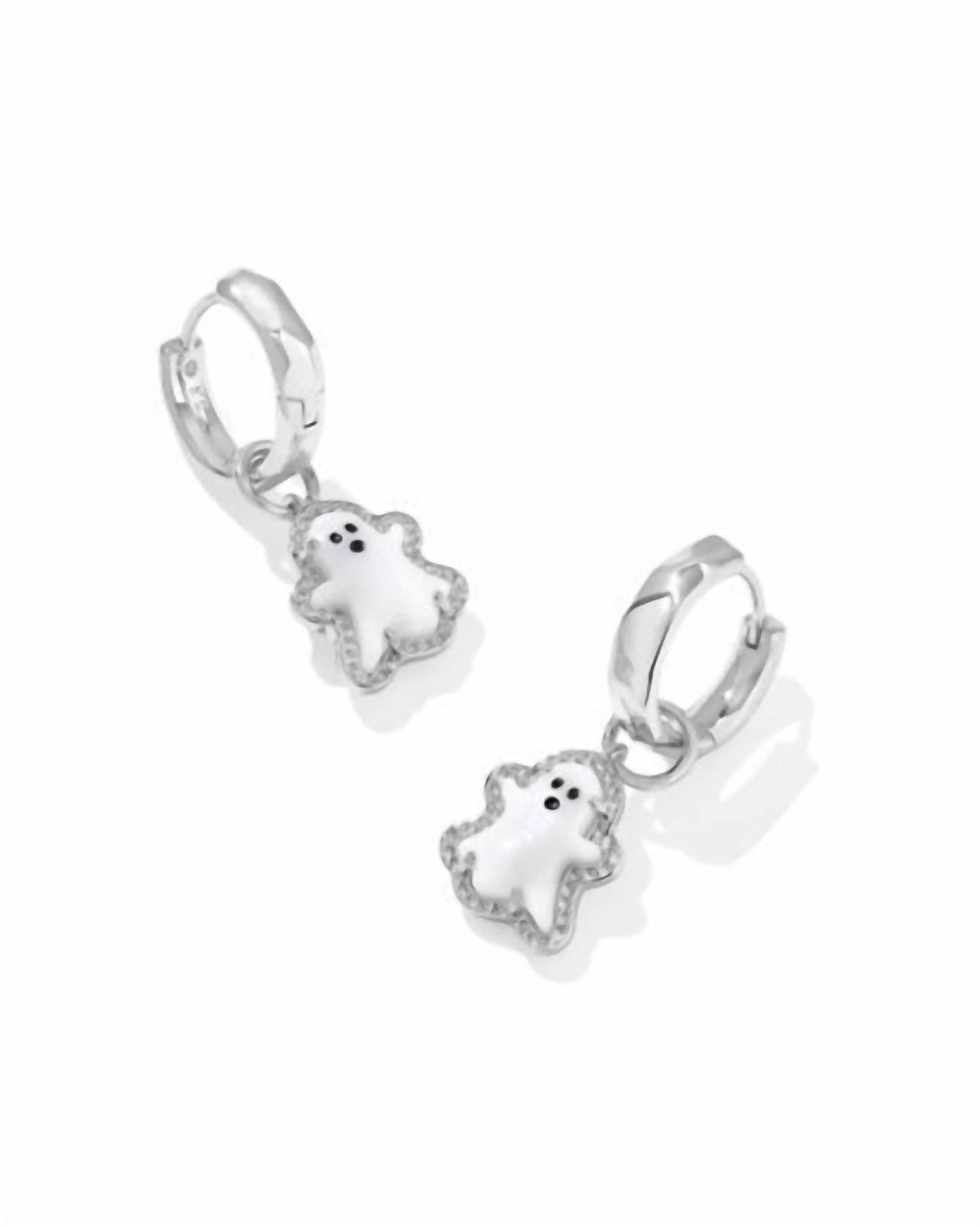 Kendra Scott Women's Ghost Huggie Earrings in silver white mother of pearl - women's jewelry