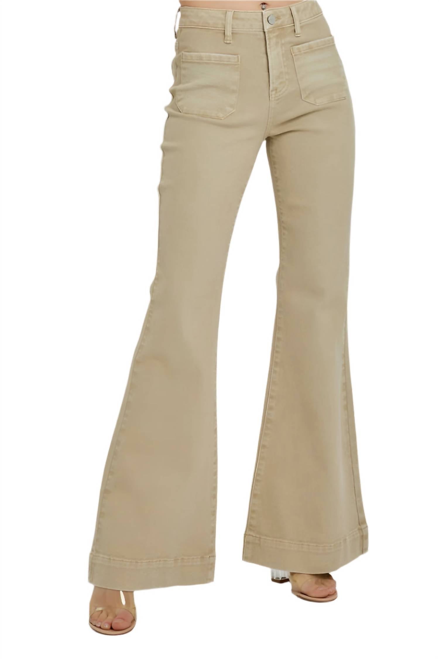 Risen - High Rise Front Patch Pocket Bell Bottom Pants