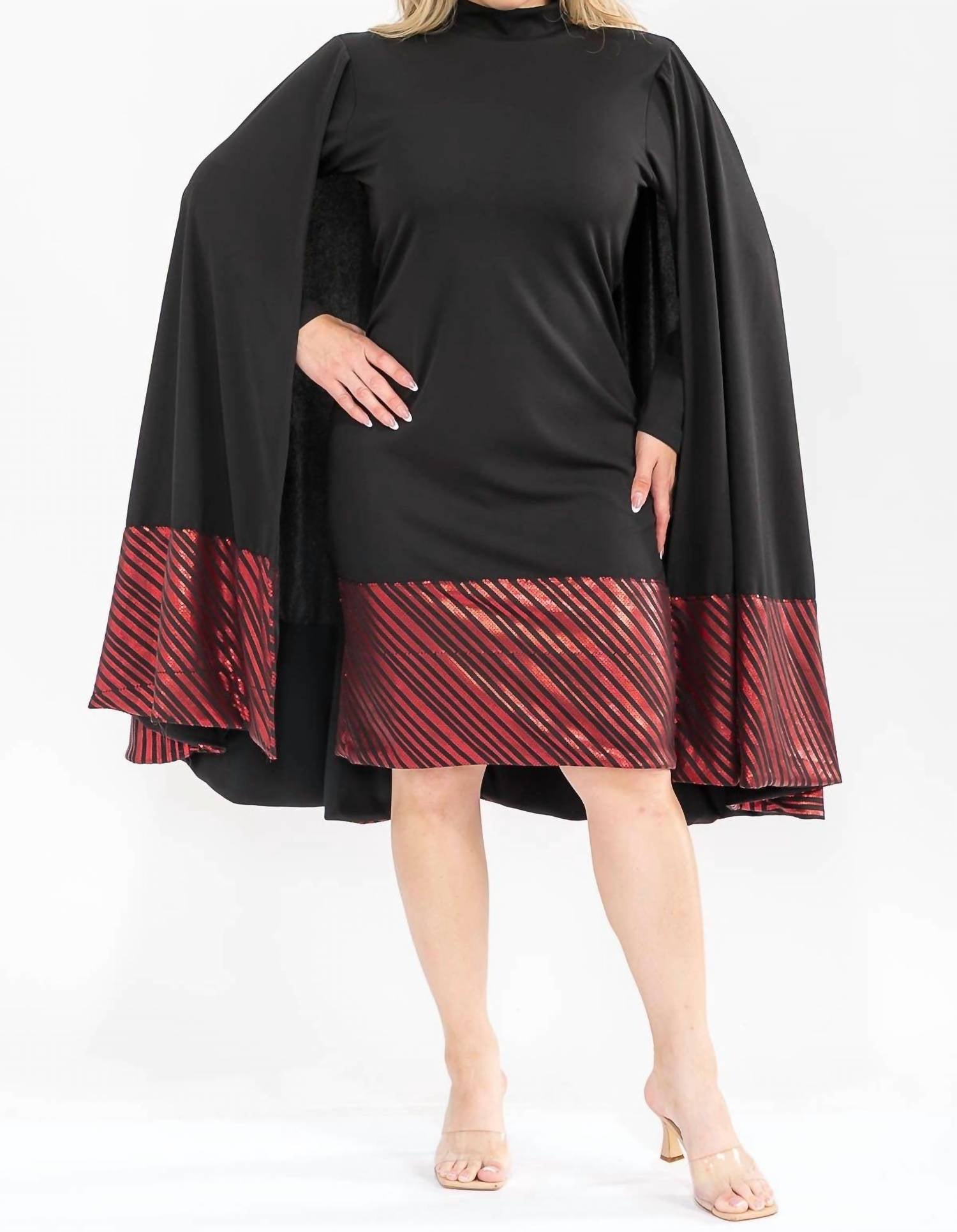 Karen T Design - High Neck Midi Dress With Cape