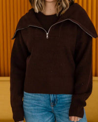 Thread & Supply Josie Half Zip Pullover in dark brown - women's cardigan - alternate view