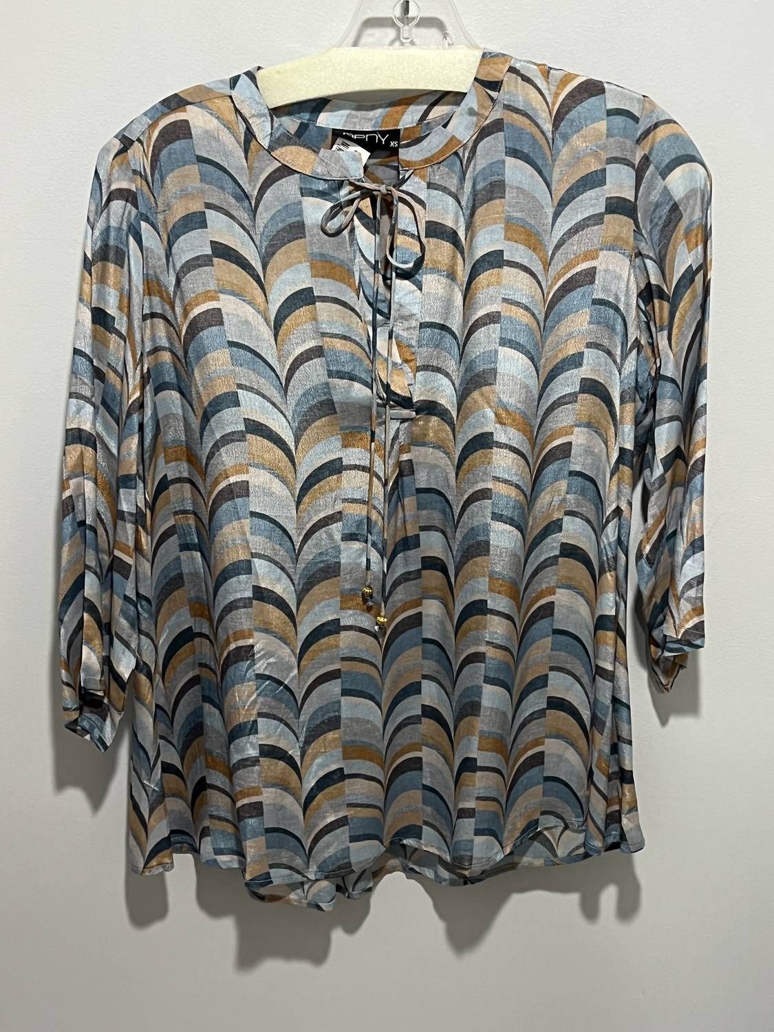 APNY Vneck with tassel in steel - women's blouse - alternate view