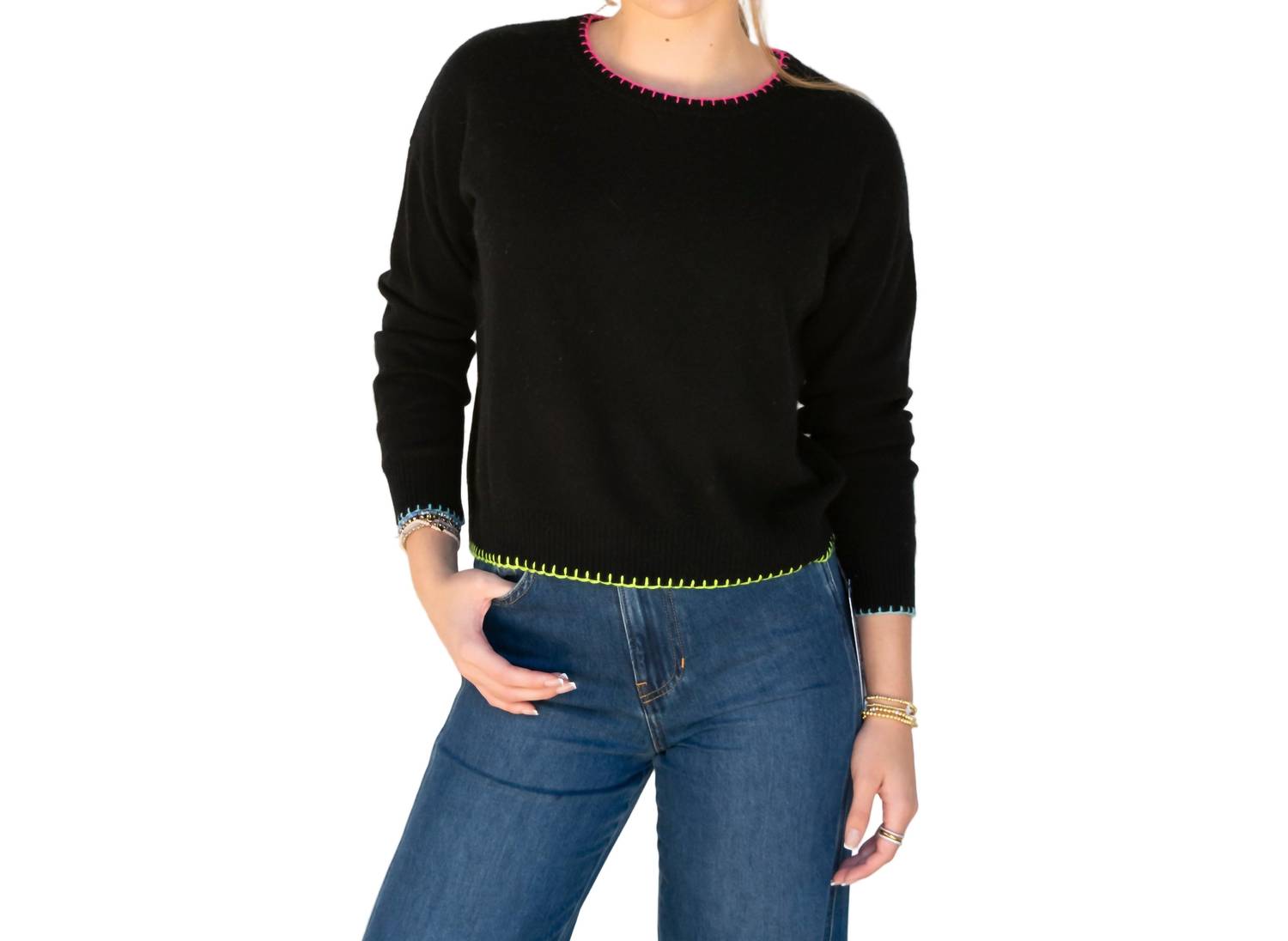 Brodie Cashmere - Rainbow Stitch Star Crew Sweater