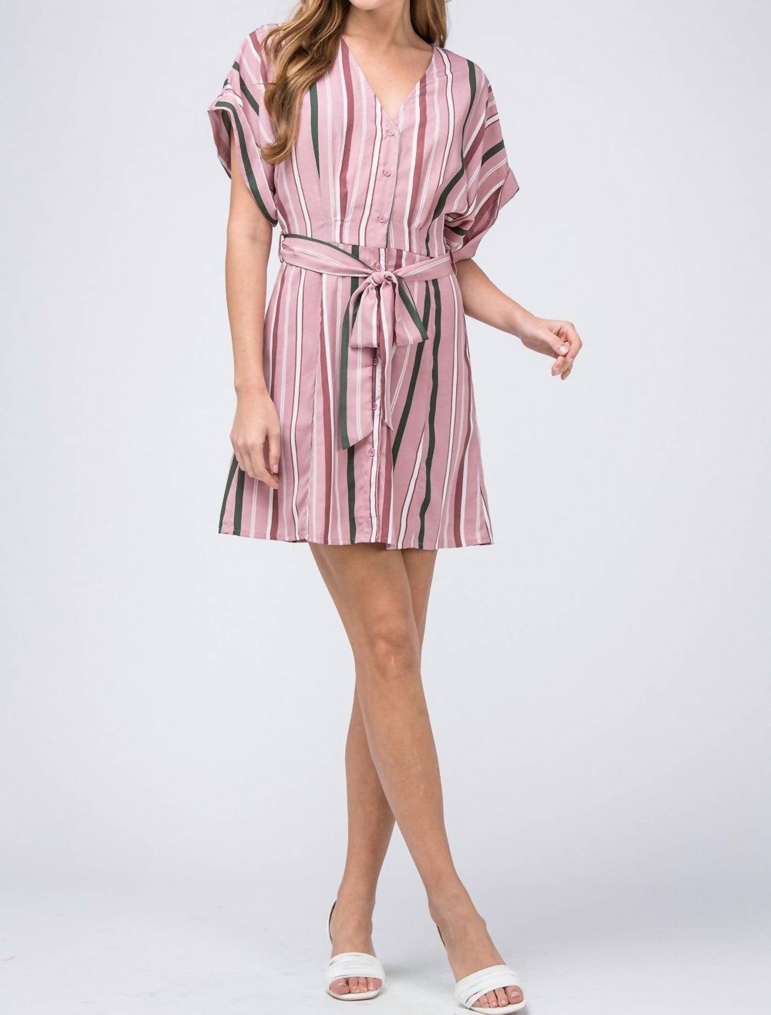 entro Striped Mini Shirtdress in pink - women's dress