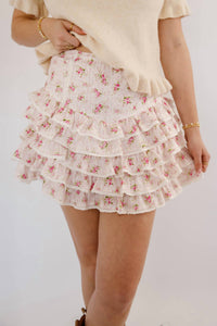 Peach Love - Dutsy Flower Ruffled Mini Skirt