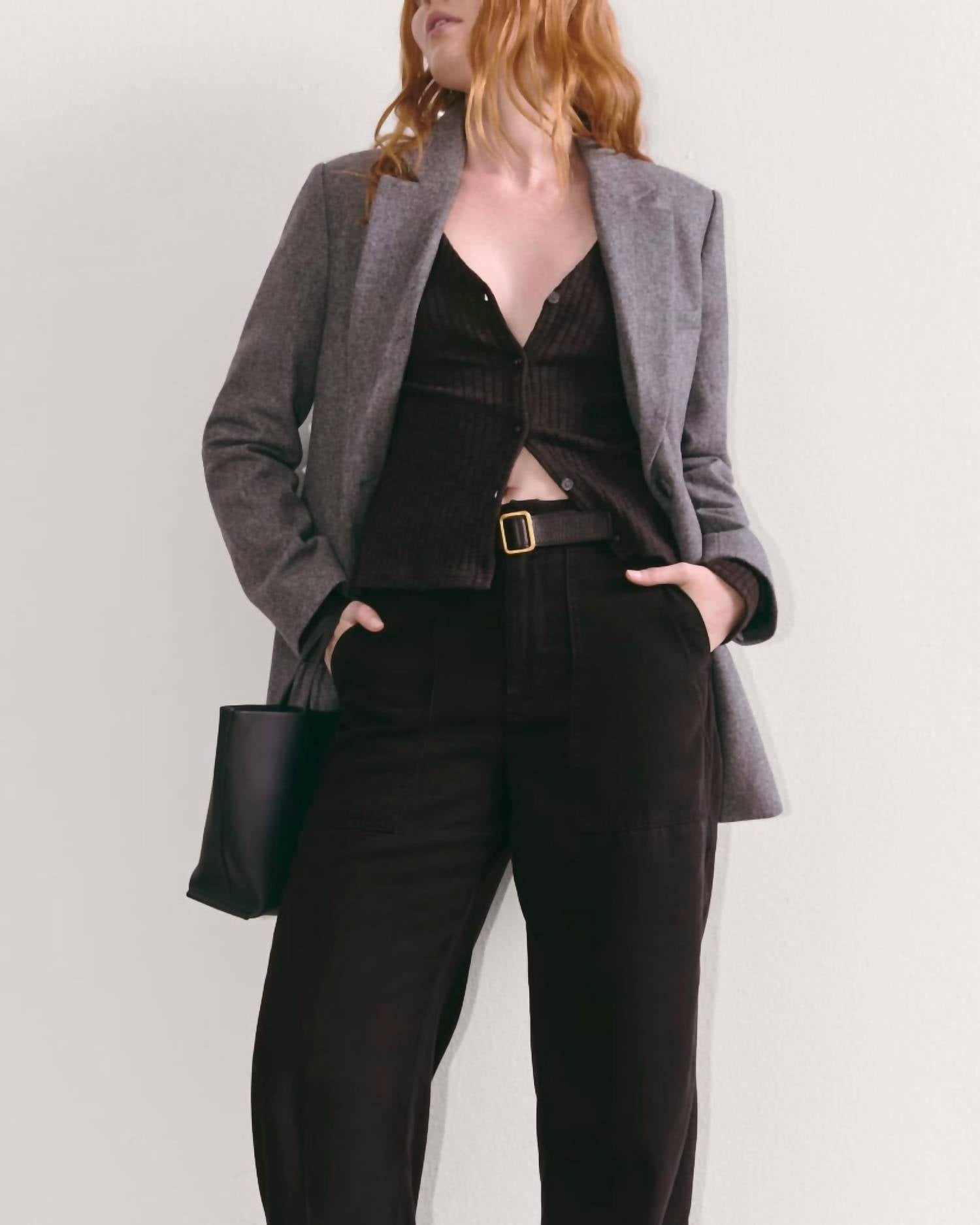 Everlane Straight Leg Utility Pants in buttersoft black - women's pants - detail view
