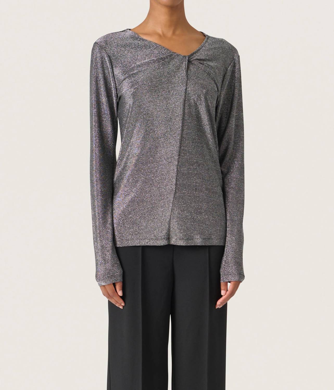 Soaked In Luxury - Skylara Knotted Long Sleeve Glitter Top