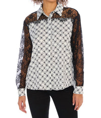 ALLISON NEW YORK Liliana Long Sleeve Shirt in black tiles - women's shirt - detail view