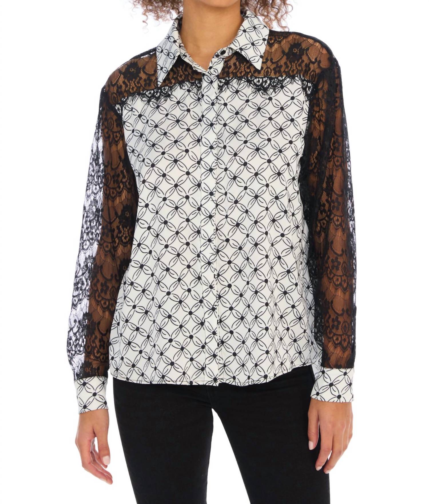 ALLISON NEW YORK Liliana Long Sleeve Shirt in black tiles - women's shirt - detail view