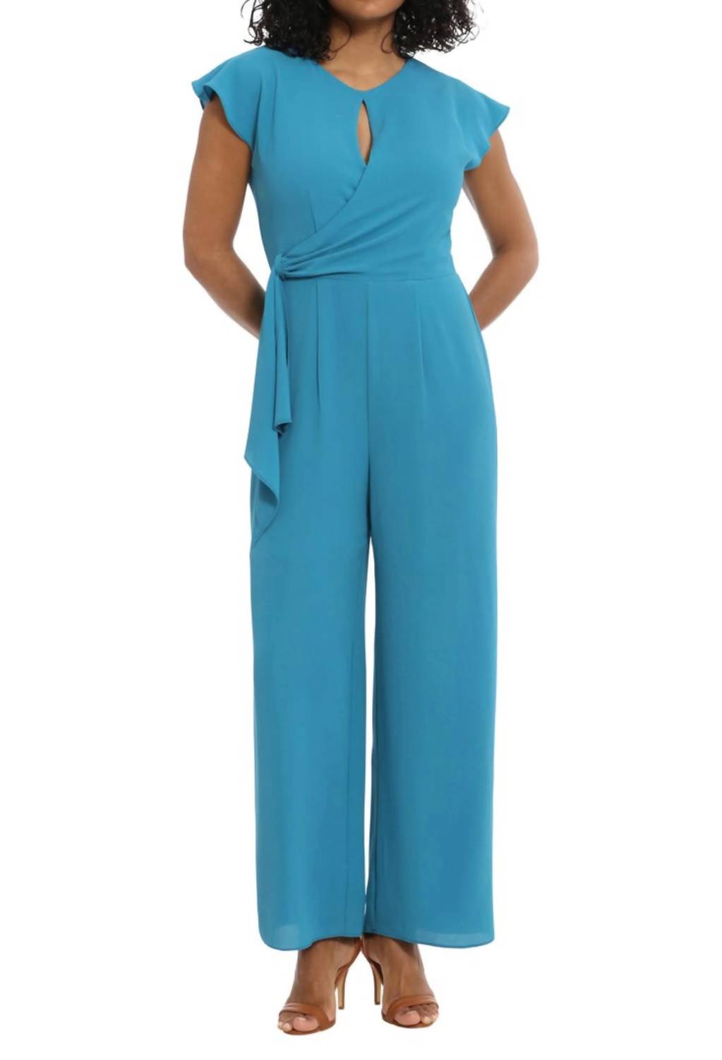 London Times - Cap Sleeve Keyhole Wide Leg Jumpsuit