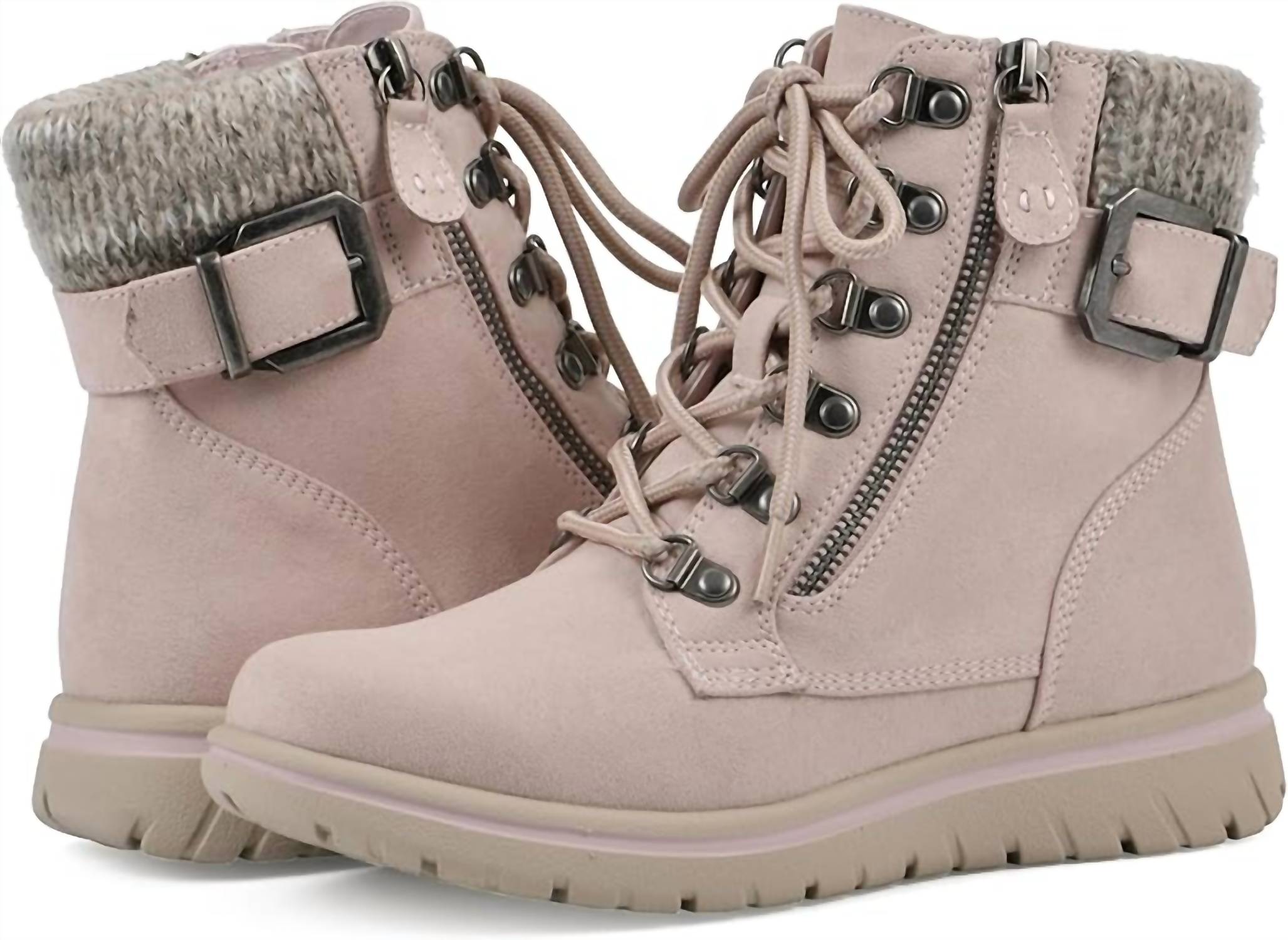 Cliffs by WHITE MOUNTAIN Women's Hearty Ankle Boots in pale pink fabric sweater - women's shoe - alternate view