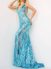 Jovani - V Neck Embellished Prom Maxi Dress