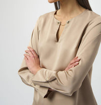 Joseph Ribkoff Recycled Satin Top in fawn - women's long sleeve top - alternate view